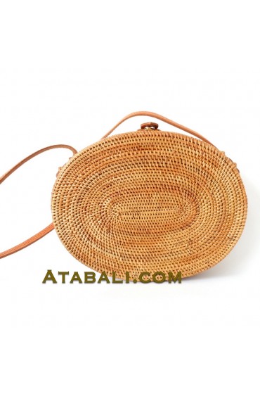 Ata rattan oval round leather clip bags 